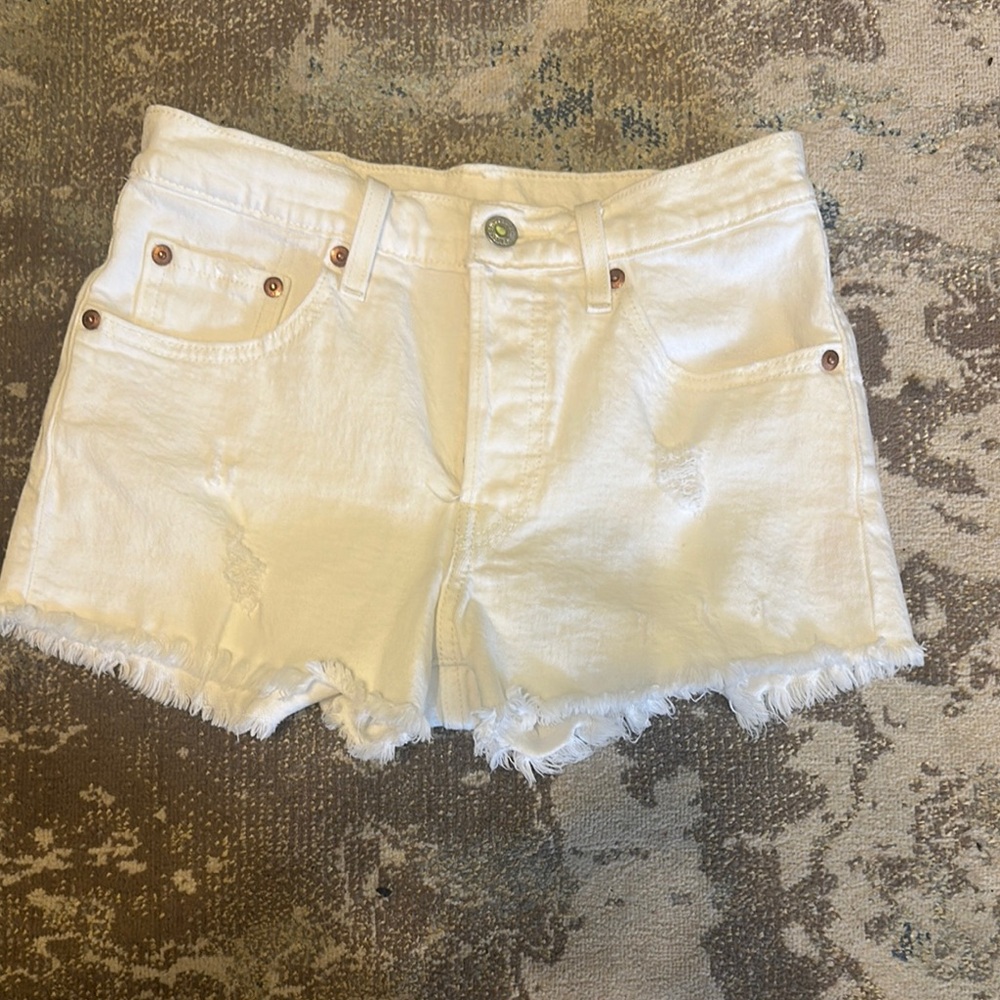 Levi's Cream Jean Shorts Distressed Cut-Offs